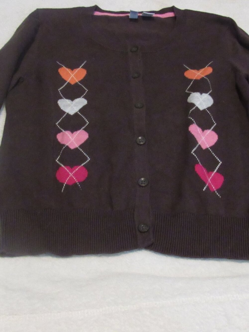 Girld Old Navy Brown Argyle Button Down Sweater Size Large